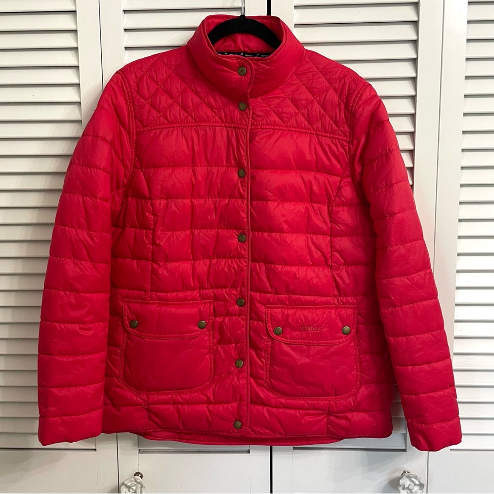 Barbour Coledale Quilt Red Puffer Jacket Snap Front Pockets Sz US 12